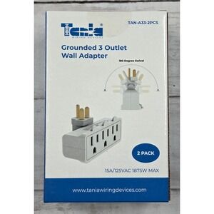 Tania Grounded 3 Outlet Wall Adapter 2 Pack Swivel Plug TAN-A33-2PCS